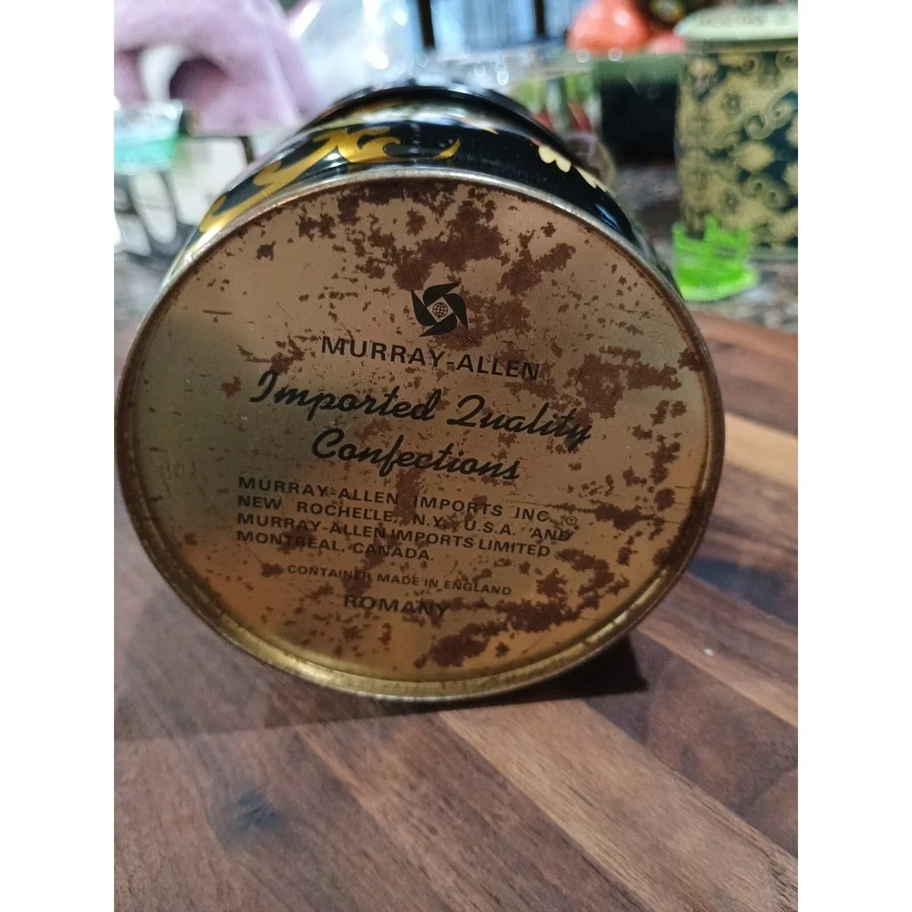 Vintage‎ Murray Allen Floral Confections Tin With Handle 6 Inches England